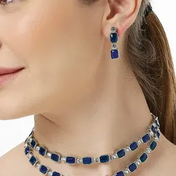 oomph Jewellery Blue Crystal Multi Layer Choker Necklace Set - Party-Wear Look - For Women & Girls Stylish Latest (JRSET89_Z1) image 2