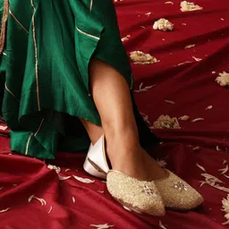 jm looks 1 Designer Punjabi Jutti for Women | Stone & Pearl Embellished Mojari for Brides & Special Occasions image 2