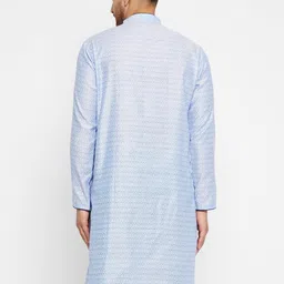 vastramay Solid Regular Men's Lavender and Navy Blue Silk Blend Kurta image 4