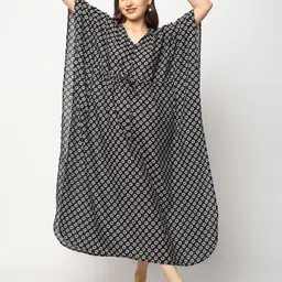 craftbazar Women's Black Cotton Kaftan, Feeding Kaftan, Nursing Nighty, Nightwear, Nursing Nightwear image 3