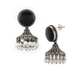 el regalo Ethnic Oxidized Stone Stud Jhumka Earrings for Girls/Women- Exquisite Silver Lookalike Jhumki image 1