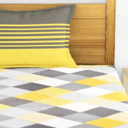 Huesland by Ahmedabad Cotton 144 TC Cotton Single Bedsheet with 1 Pillow Cover - Yellow and Grey image 4