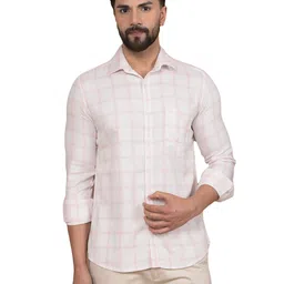 crimsoune club Men's Pink Checked 100% Cotton Shirt image 1