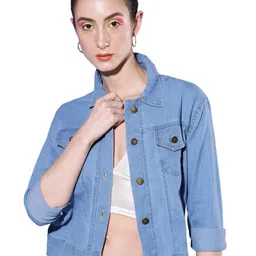 Button Down Solid Women Denim Jacket image 1