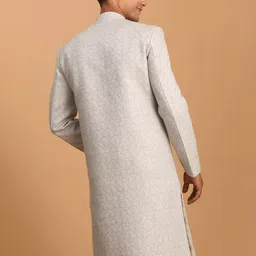 vastramay Men's Grey Sherwani Only Top | Imported Jacquard Sherwani For Men image 3