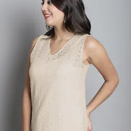 dressitude Women's Self Design Regular Fit V-Neck Sleeveless Lace Top image 4