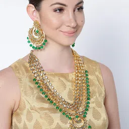 shining diva fashion Latest Gold Plated Kundan Pearl Stylish Fancy Wedding Necklace Jewellery Set for Women image 4