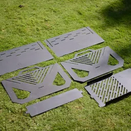 bhutani customs Flat Pack Rectangular Fire Pit with Barbeque, Silver, Wood, Coal Compatible, MS Steel image 3