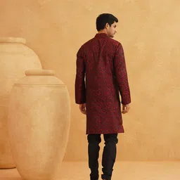 sojanya SOJANYA(Since 1958 Men's Jacquard Silk Geometric Plain Weave Full Sleeves Mandarin Collar Kurta image 3