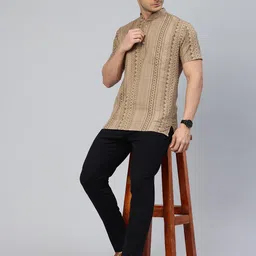 majestic man Men Slim Fit Ethnic Motifs Cotton Printed Half Sleeve Short Kurta image 5