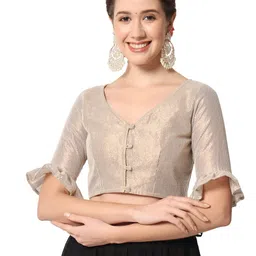 studio rasa Women's Shimmer Stripe Button Down Crop Top for Festive Wedding Party image 1