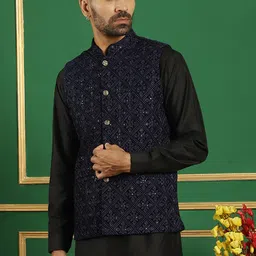 jompers Mens Sequins Velvet Nehru Jacket image 3