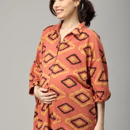 the mom store Maternity and Nursing Oversized Shirt | 100% Cotton | Pre and Post Pregnancy | Comfortable image 3