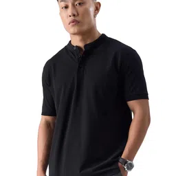 the souled store Men Burgundy Solid Mandarin Polos image 1