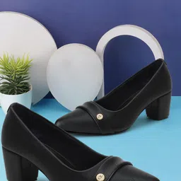 carlton london Women's Block Heel Round Toe Pumps - Elegant, Comfortable, and Stylish for Office, Casual and Semi-Formal Use image 4