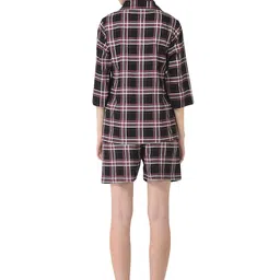 cozmostore Women's Check Printed Cotton Nightsuit, Shorts and Shirt Set image 2