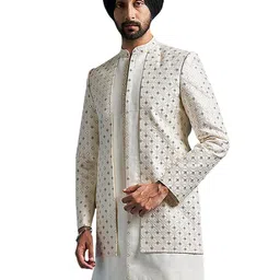 vastramay Men's Silk Blend Sherwani Only Top - Silk Blend Embroidered Sequiend Indo Western image 1