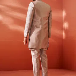 vastramay Men's Silk Blend Sherwani Set, Silk Blend embroidered Indo Western, Kurta And Pant Set for Men for Weddings & Festivals, Traditional Ethnic Wear Outfit image 4