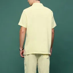 showoffff Men's Yellow Cuban Collar Solid Co-Ords Set Jethro-3280_Yellow image 3