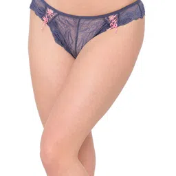 aayansh creation Blue Thong Panties Underwear Ladies Embroidered Floral Thong Panties Women image 4