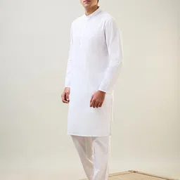 raymond SleepZ Men Comfort Fit Solid Pattern Pure Cotton Mandrin Collar Kurta image 2