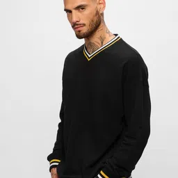 the souled store Tawny Men and Boys Long Sleeves V Neck Black Solid Cotton Blend Oversized Sweatshirts image 3