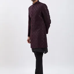 vastramay Men's Viscose Sherwani Set, Silk Blend Jacquard Indo Western, Kurta And Pant style Pyjama for Men for Weddings & Festivals, Traditional Ethnic Wear Outfit image 4