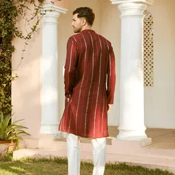 see designs Men Full Sleeve Chanderi Silk Sequins Mandarin Collar Side Slit Kurta image 3