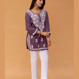 Rayon Chikankari Straight Short Kurta image 4