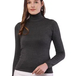 nobarr Women's Viscose Full Sleeve with High-Neck Brown Sweater image 1