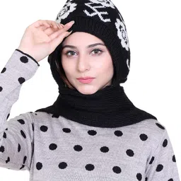 gajraj Women's Soft Knitted Winter Warm Woolen Cap with Woolen Lovely Muffler|Fur Cap with Muffler image 3
