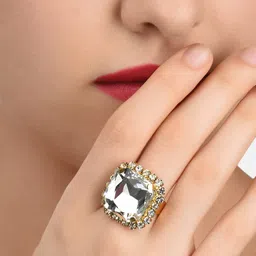 zaveri pearls White Stone & Diamonds Fusion Look Adjustable Finger Ring For Women-ZPFK11417 image 2