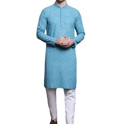 pro-ethic style developer Men's Silk Kurta Pajama Traditional Outfit | Mandarin Collar | Floral Print (A-117) image 1