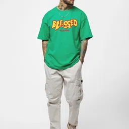 leotude Men Half Sleeve Oversized Tshirt, Round Neck Longline Drop Shoulder | Colorful Printed Regular Fit T-Shirt image 3