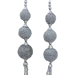 shoppingover handmade silver tassels for lehenga embellished Indian Fancy dress latkan (Pack of 2 Latkans) image 1