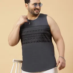 rigo Cotton Printed Plus Size Vest for Men | Round Neck, Slim Fit, Sleeveless Plus Size T-Shirt Vest for Men - Perfect for Workouts Gym, Vacations, and Beaches image 3