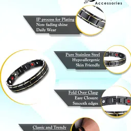 yellow chimes Bracelets for Men and Boys Black Link Curb Chain Mens Bracelets | Stainless Steel Titanium Magnetic therapy Chain Bracelet | Birthday Gift for Men and Boys Anniversary Gift for Husband image 4