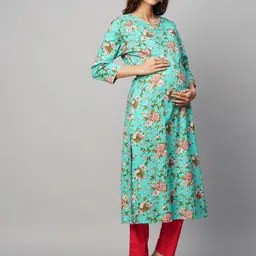 momtobe Women's Cotton Maternity Kurta/Pregnancy Kurti/Easy Breastfeeding Kurta/Western Kurti with Zippers for Nursing Pre and Post Pregnancy image 3