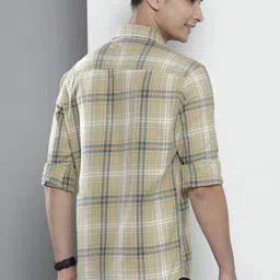 the indian garage co Men Slim Fit Checkered Full Sleeves Spread Collar Casual Shirt image 5