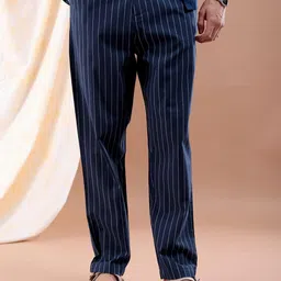 the indian garage co Men Relaxed Cropped Vertical Striped Mid-Rise Trousers image 2