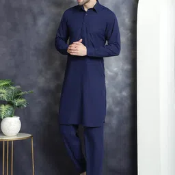 jompers Men's Solid Pathani Kurta with Salwar image 3