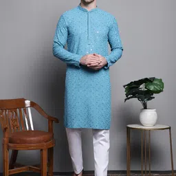 pro-ethic style developer Men's Silk Kurta Pajama Traditional Outfit | Mandarin Collar | Floral Print (A-117) image 2