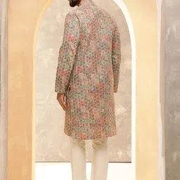sojanya (Since 1958 Men's Cotton Silk Gold Thread Floral Embroidered Kurta with White Pyjama image 4