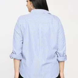style quotient Plus Women Blue and White Stripe Polycotton Regular Formal Shirt image 4