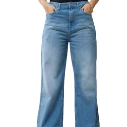 bewakoof Women's 100% Cotton Solid Wide Leg Jeans|Wide Leg Jeans – Oversized Fit | Full Length | Relaxed Denim image 1