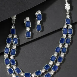 oomph Jewellery Blue Crystal Multi Layer Choker Necklace Set - Party-Wear Look - For Women & Girls Stylish Latest (JRSET89_Z1) image 4