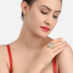 zaveri pearls White Stone & Diamonds Fusion Look Adjustable Finger Ring For Women-ZPFK11417 image 4