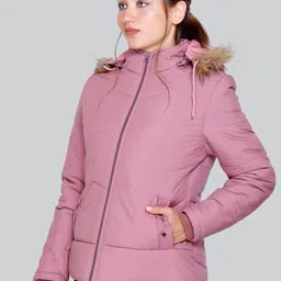 if - indian fort Women's Hooded Puffer Jacket, Zipper Front, Faux Fur Trim image 3