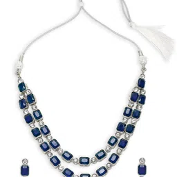 oomph Jewellery Blue Crystal Multi Layer Choker Necklace Set - Party-Wear Look - For Women & Girls Stylish Latest (JRSET89_Z1) image 1