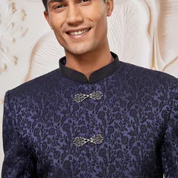 vastramay Men’s Elegant Sherwani Set with Intricate Pattern & Slim-Fit Pyjama – Perfect for Weddings & Festive Occasions image 3